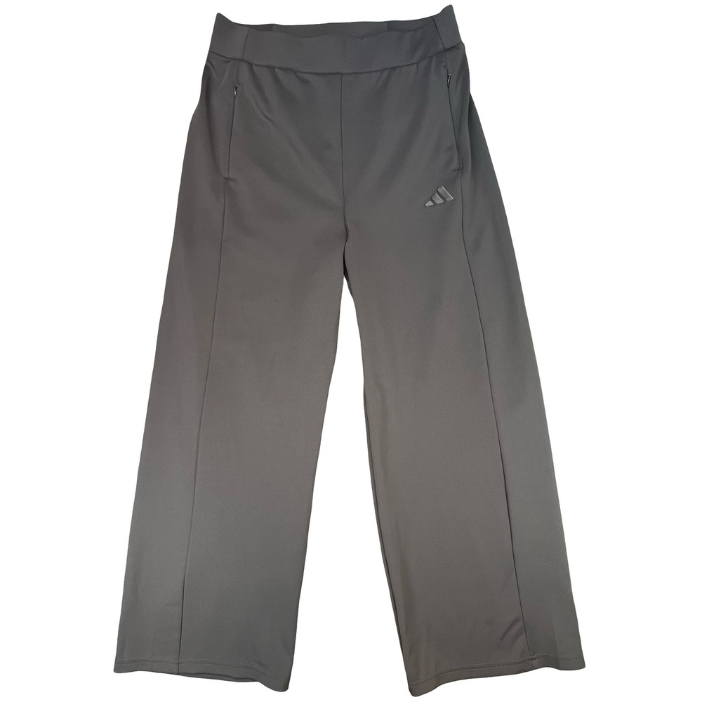 Adidas Womens Wide Leg Athletic Pants Dark Gray High Rise Pintuck Large